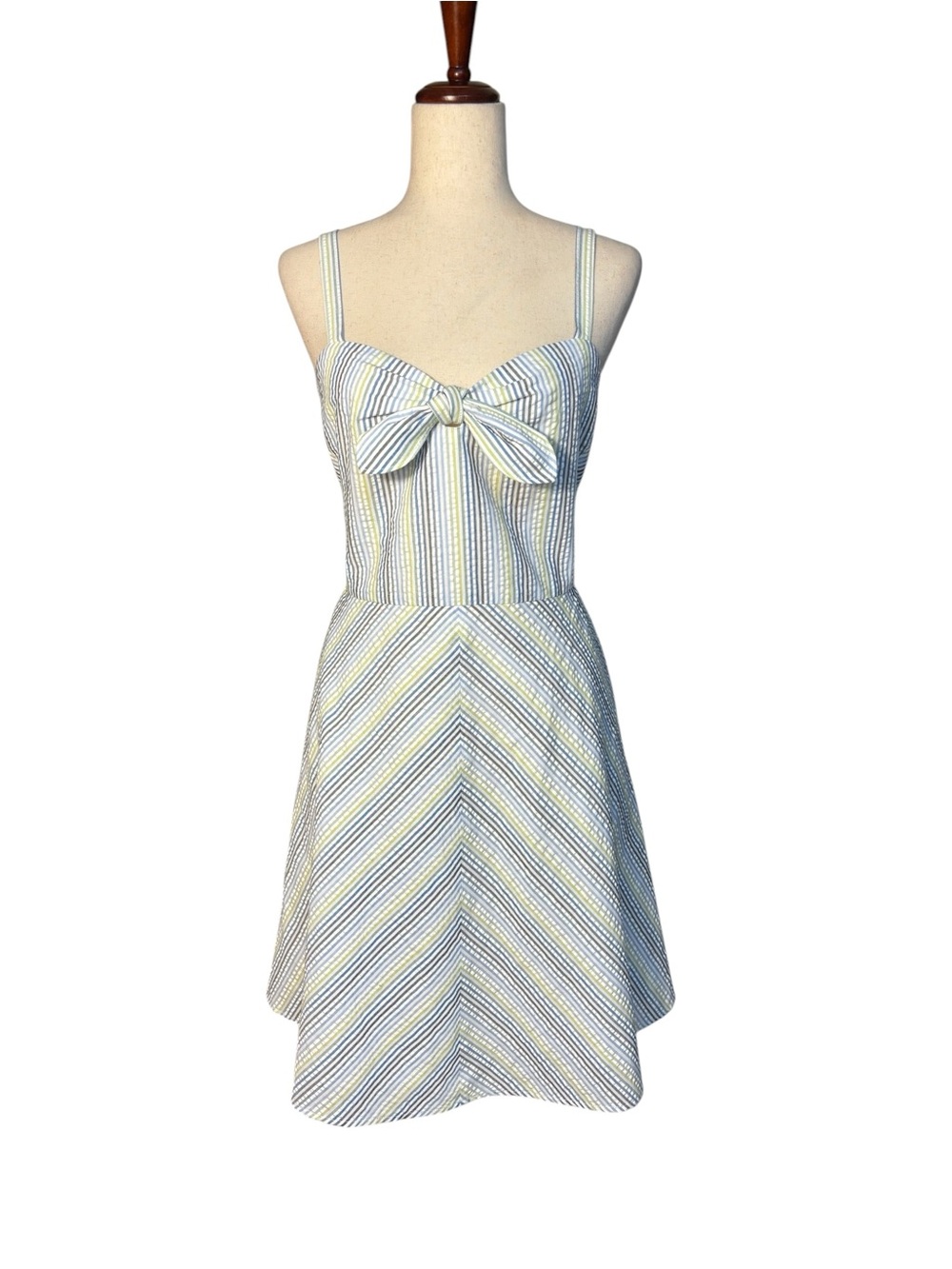 Draper James Seersucker Striped Bow Fit Flare Dress Cotton Size 10